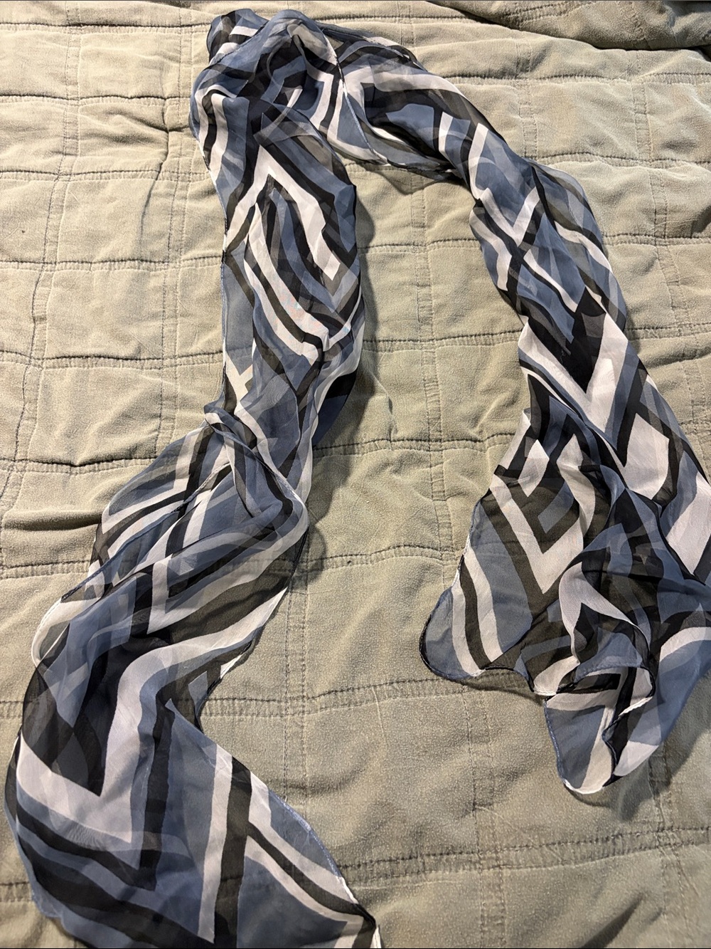 Lightweight Blue and Black Geometric Sheer Scarf - Unbranded